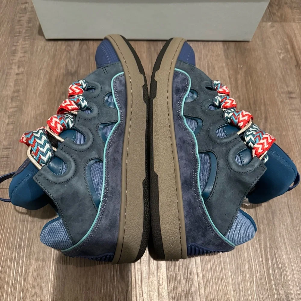 Lanvin Curb Blue Suede Leather Low Top Sneakers